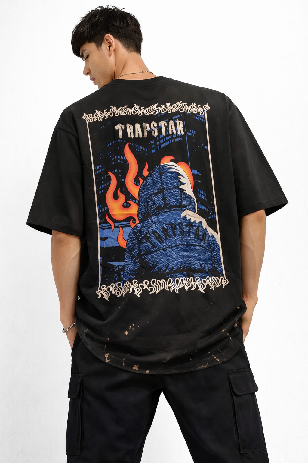 Flame Graphic Oversized T-Shirt – Black - Image 2