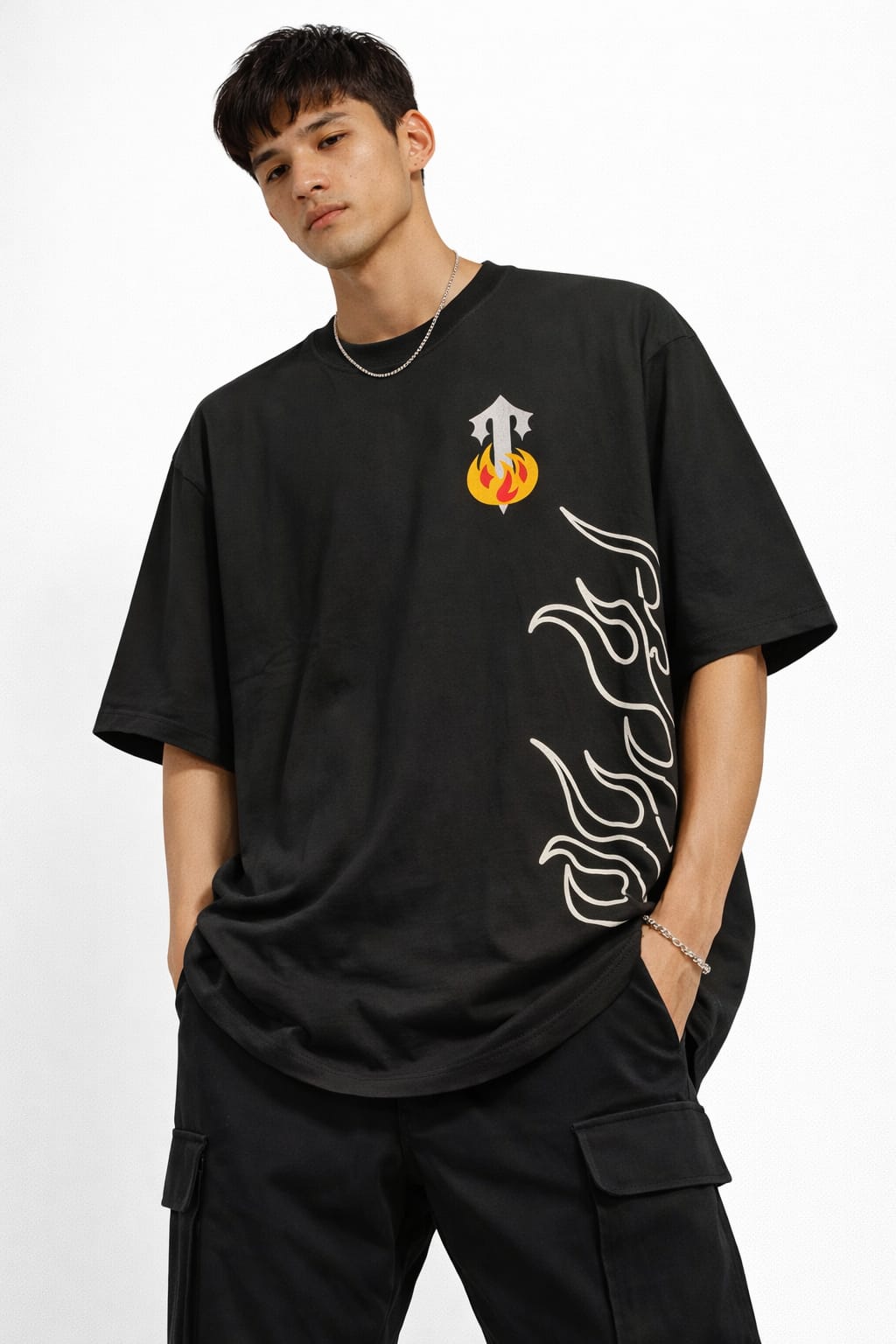 Flame Graphic Oversized T-Shirt – Black