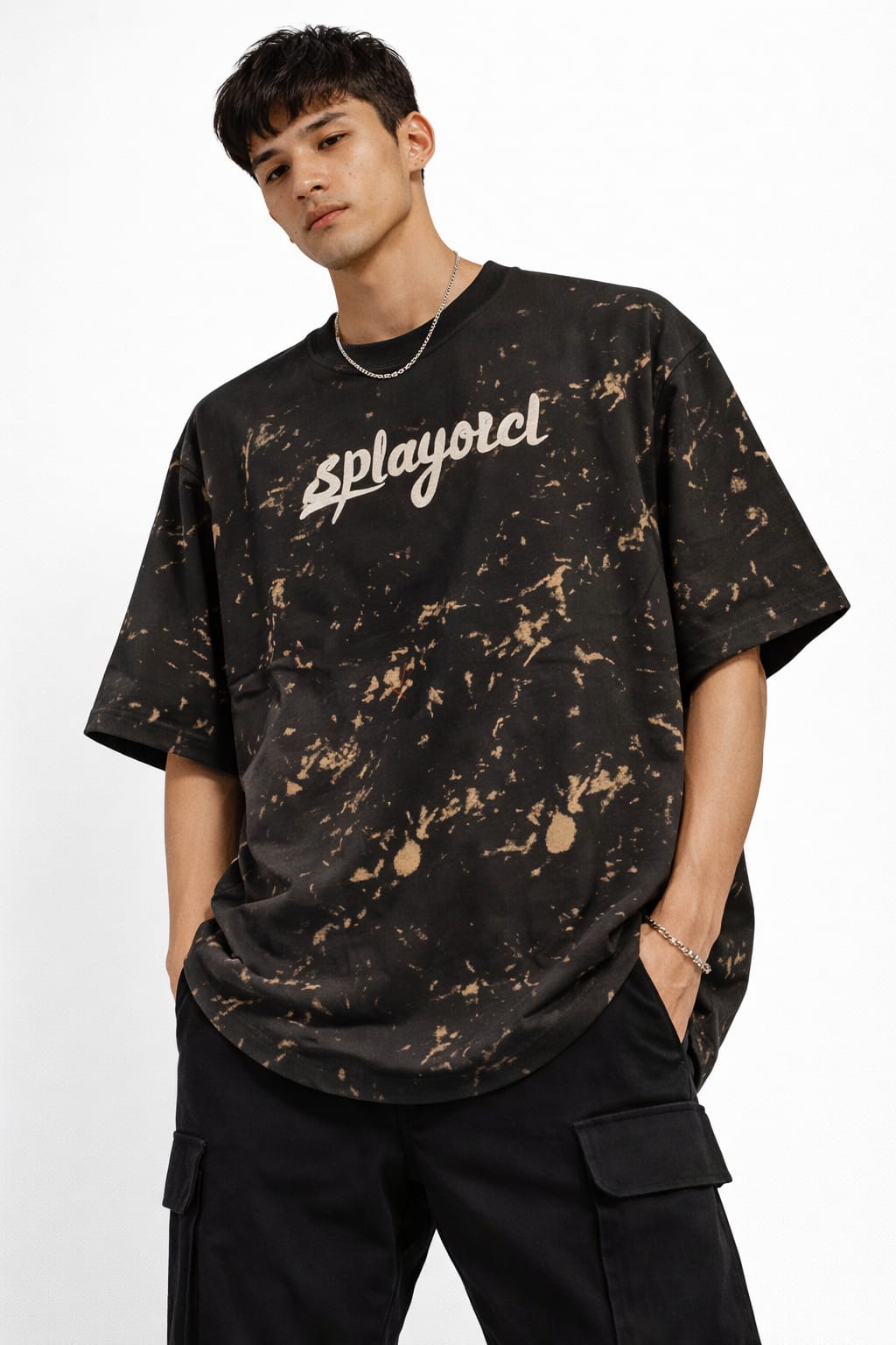 Splayord Acid Wash Oversized Graphic T-Shirt – Black
