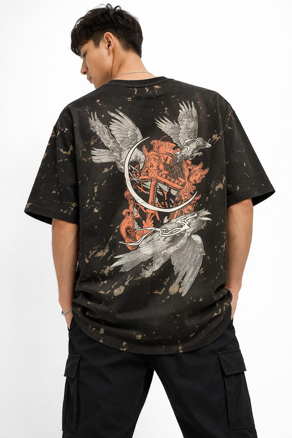 Splayord Acid Wash Oversized Graphic T-Shirt – Black - Image 2