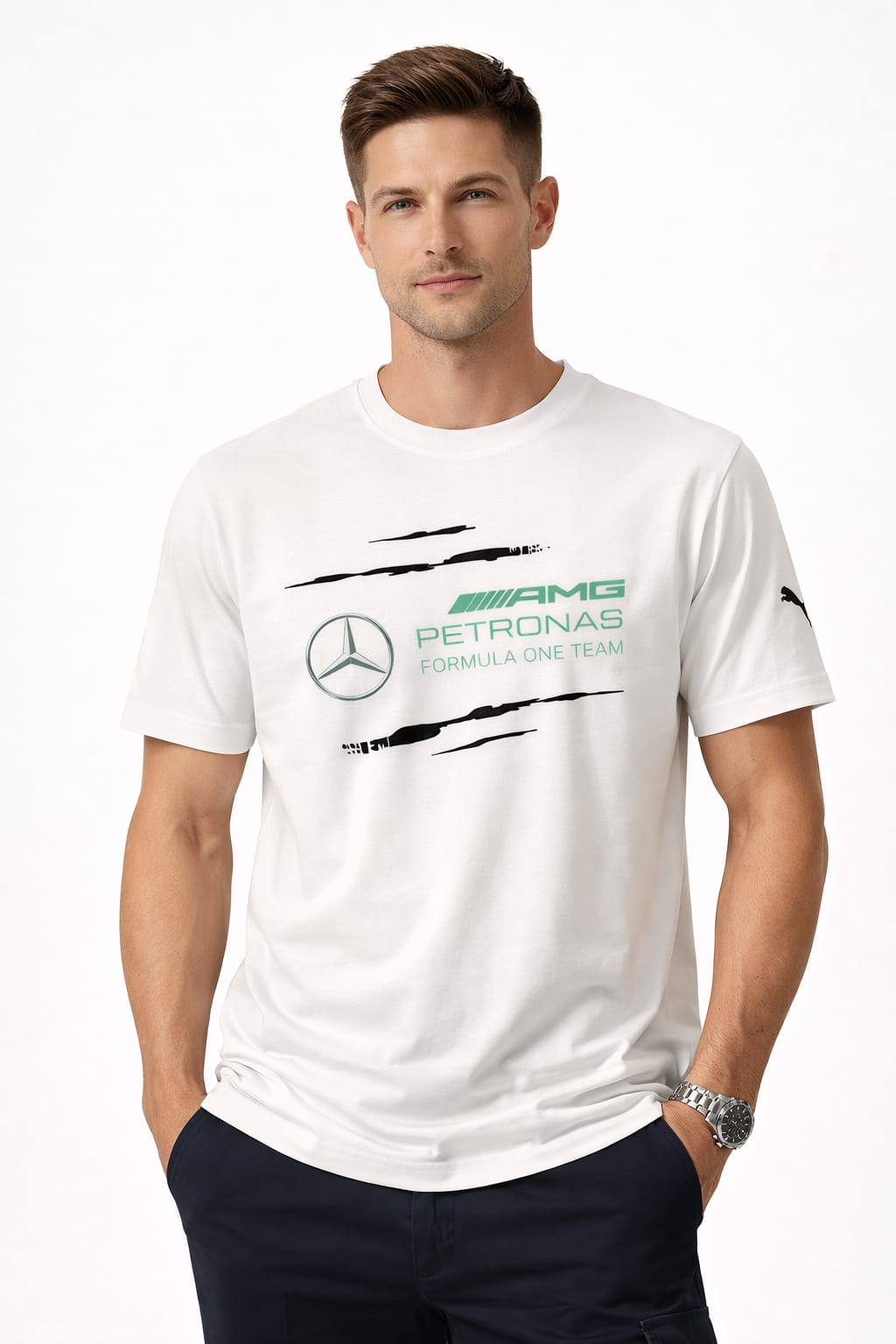 Mercedes AMG Petronas Formula One White Graphic T-Shirt