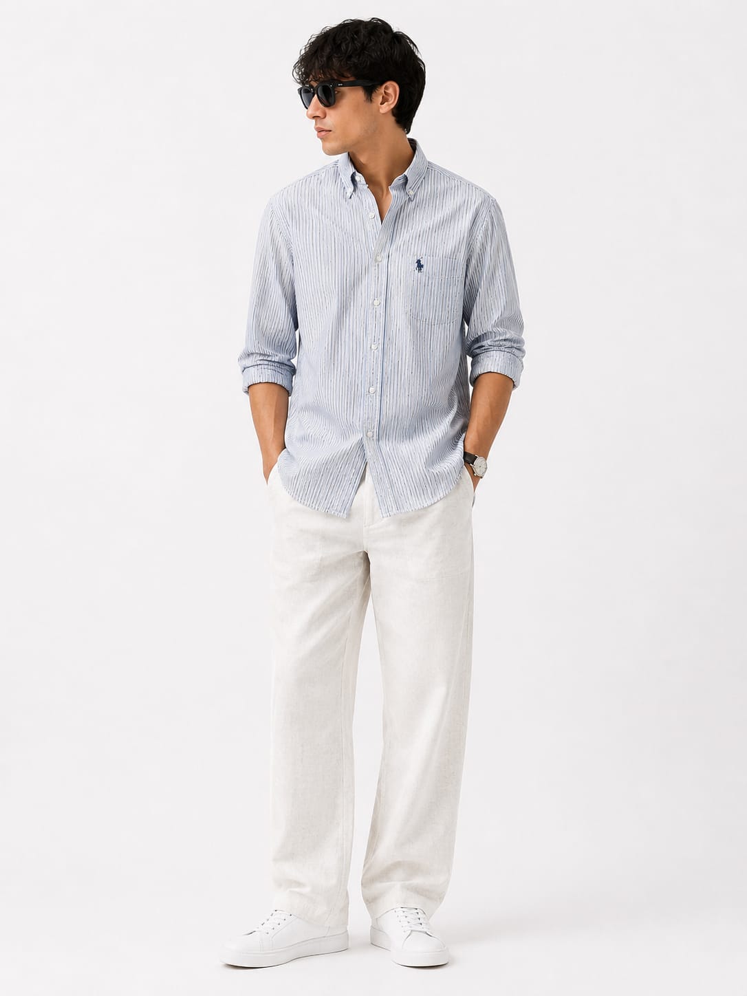 Men's Classic Sky Blue Striped Oxford Button-Down Shirt