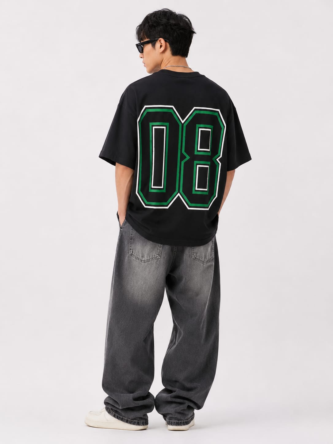 Men's Oversized Varsity Number Graphic T-Shirt – Black - Image 2