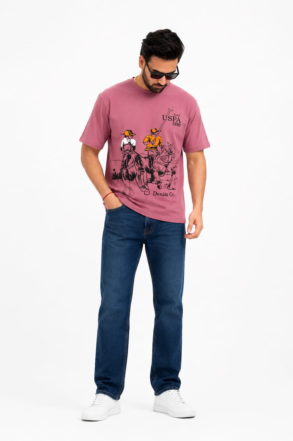 Men’s Vintage Polo Match Graphic T-Shirt – Dusty Rose