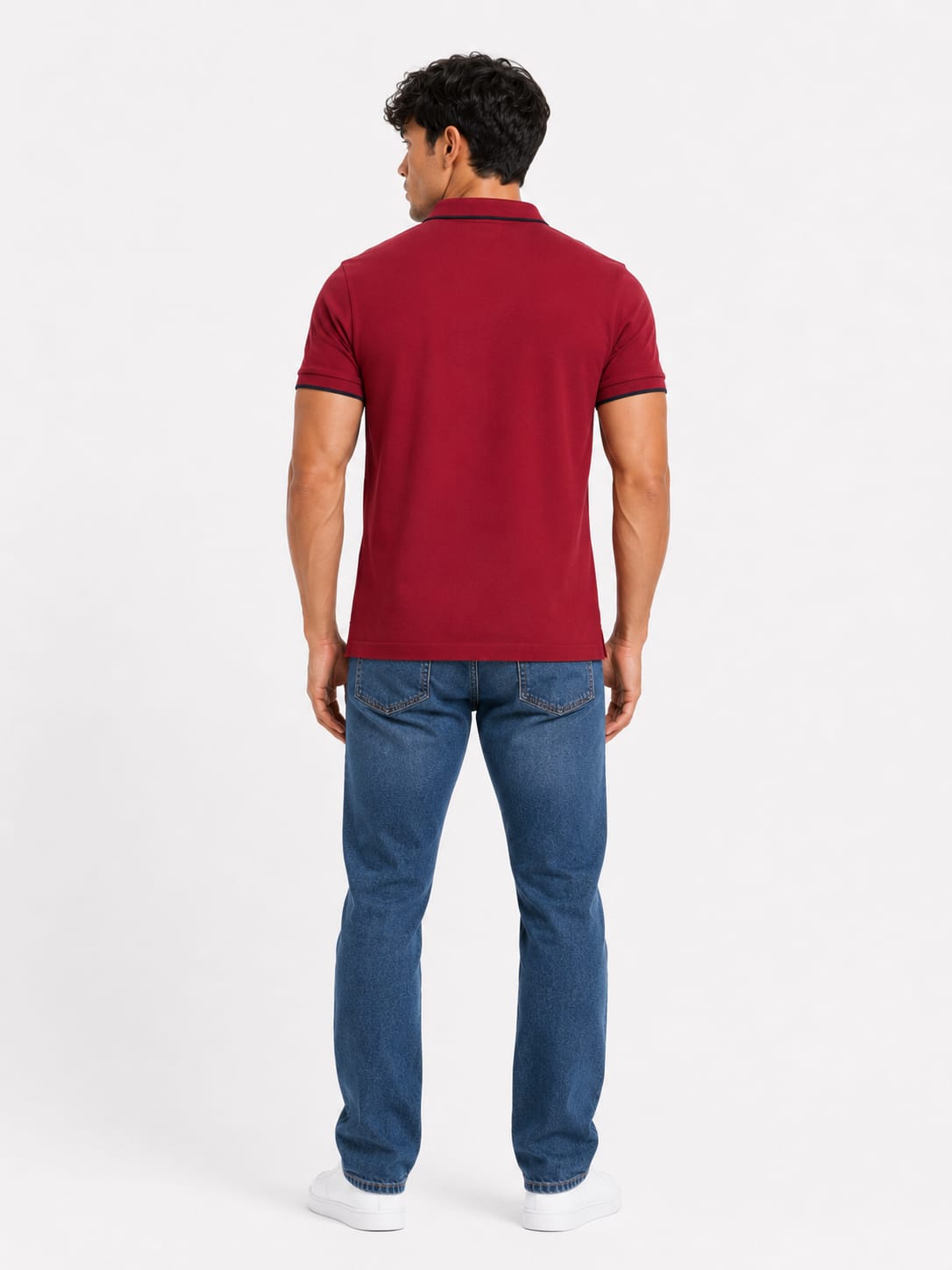 USPA Heritage Signature Chest Panel Polo T-Shirt – Burgundy & Navy - Image 2