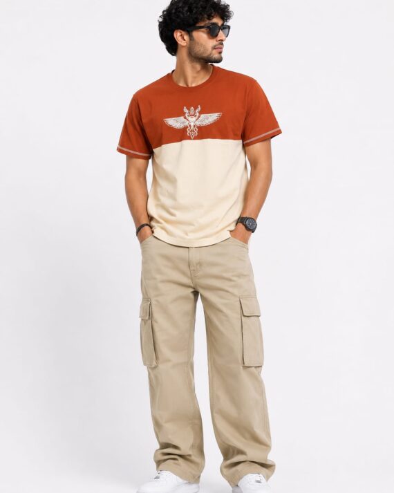 Men's Rust & Beige Eagle Crest Colorblock T-Shirt