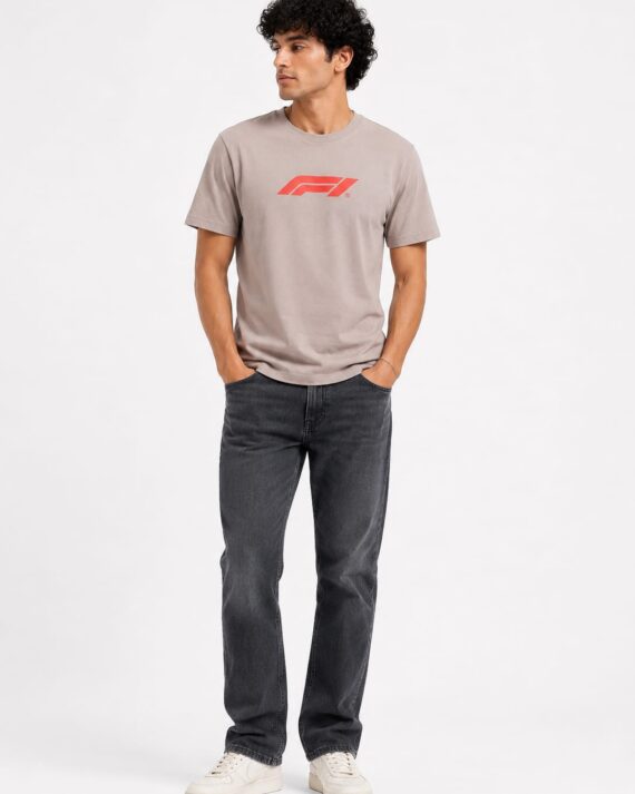 F1 Inspired Minimal Logo Premium Cotton T-Shirt – Taupe