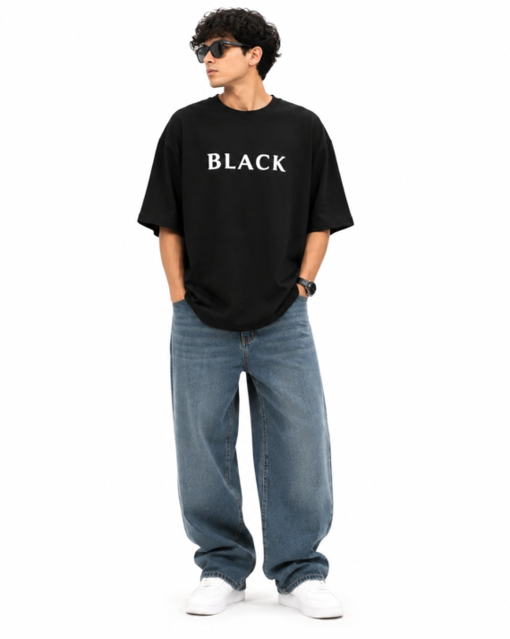 BLACK Typography Oversized Premium Cotton T-Shirt