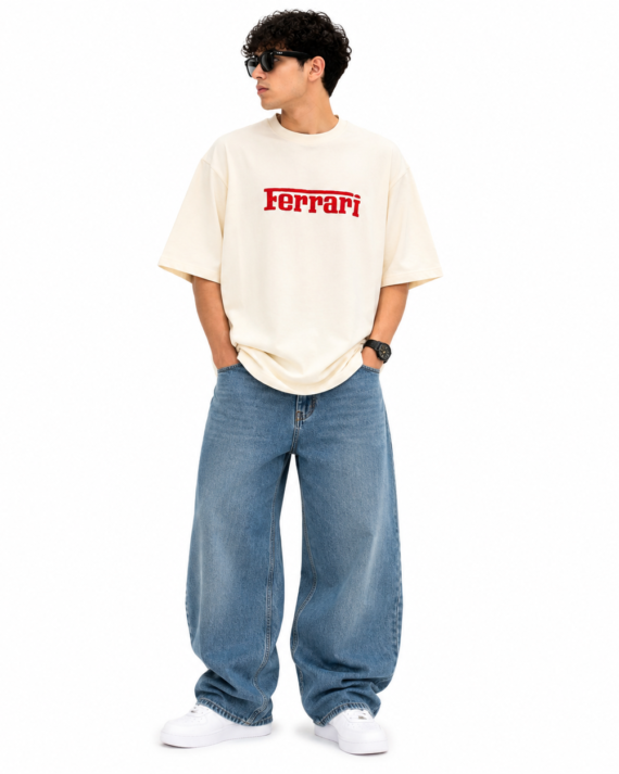 Ferrari Oversized Premium Cotton T-Shirt – Off White