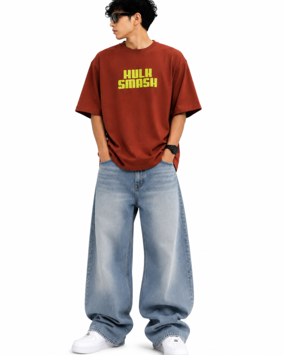Hulk Smash Oversized Premium Cotton T-Shirt – Rust Brown