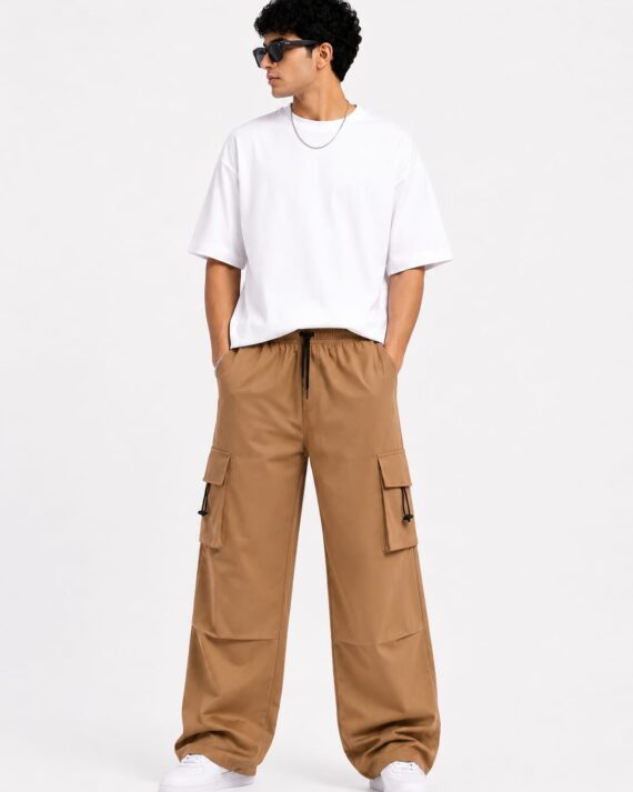 Camel Brown Relaxed Fit Cargo Pants for Men – Premium Utility Trousers
