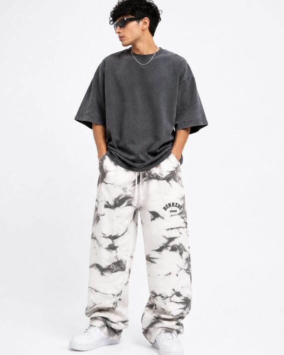 Bonkers Tie-Dye Baggy Joggers – White & Grey