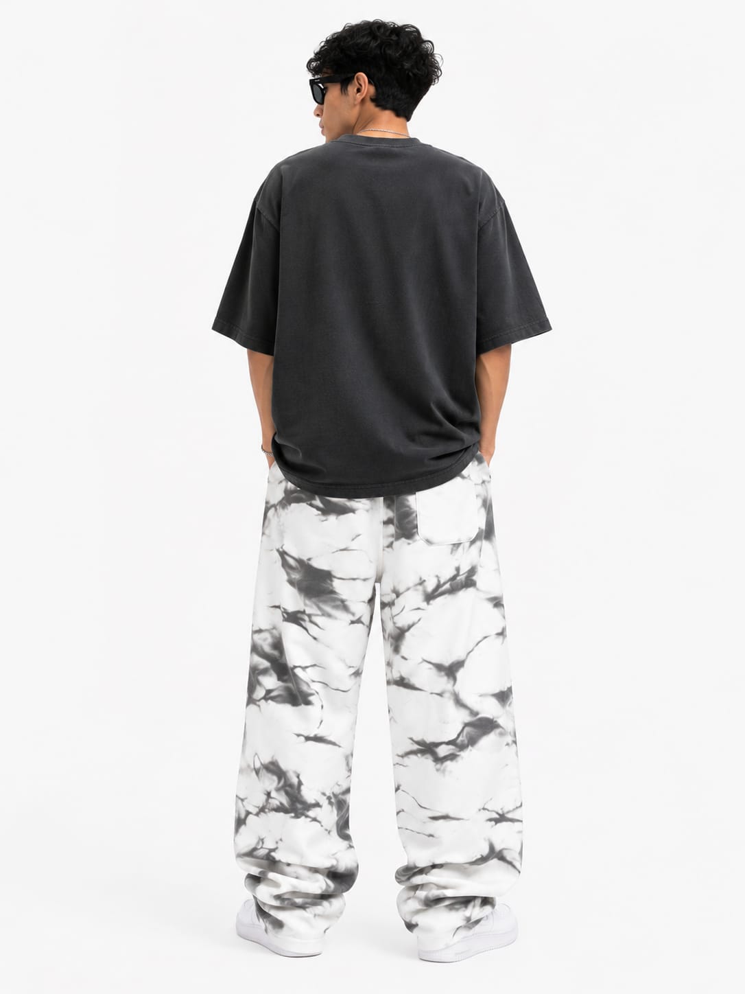 Bonkers Tie-Dye Baggy Joggers – White & Grey - Image 2