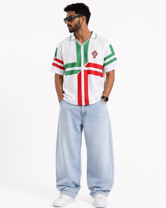 Portugal Retro White Polo Football Jersey
